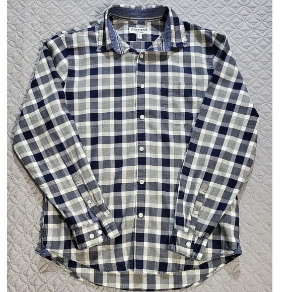Express Plaid Shirt Long Sleeve Button Down Checkered Mens Size M - Picture 2 of 8